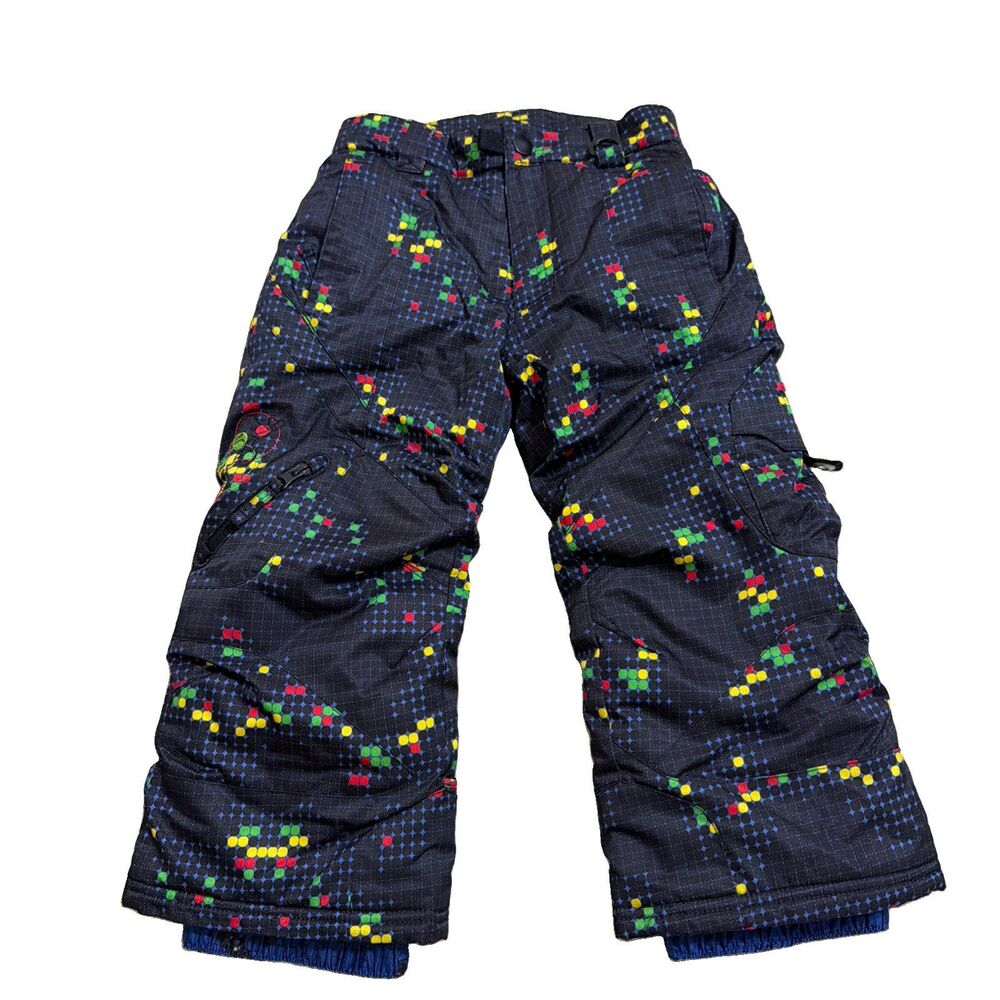 Snow Dragons Pixelated Ski Pants Insulated With Lining Blue Youth Boys Size 4/S